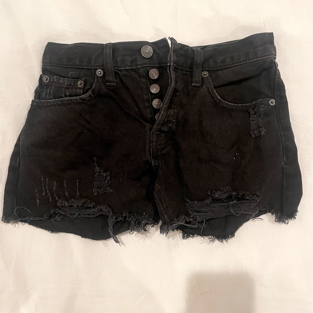 NWOT ‼️ Free People x We the free Black distressed mid rise denim button short